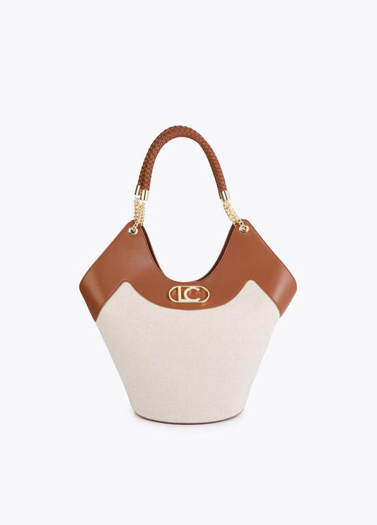 Bolso Lola Casademunt Shopper desestructurado efecto piel y canvas bicolor CRUDO-MARRON