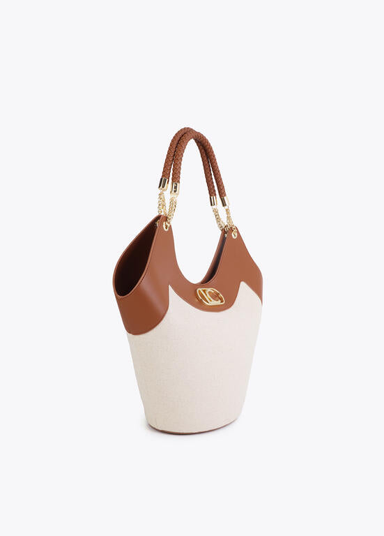 Bolso Lola Casademunt Shopper desestructurado efecto piel y canvas bicolor CRUDO-MARRON