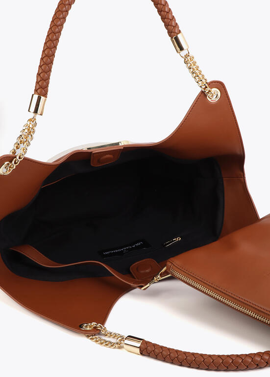 Bolso Lola Casademunt Shopper desestructurado efecto piel y canvas bicolor CRUDO-MARRON