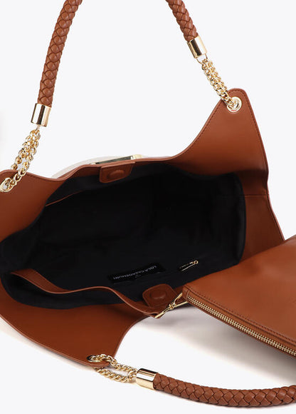 Bolso Lola Casademunt Shopper desestructurado efecto piel y canvas bicolor CRUDO-MARRON
