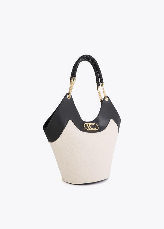 Bolso Lola Casademunt Shopper desestructurado efecto piel y canvas bicolor CRUDO - NEGRO