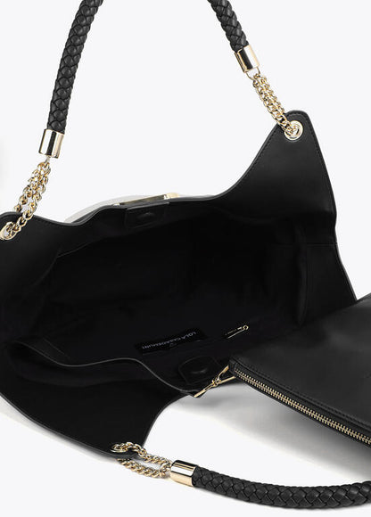 Bolso Lola Casademunt Shopper desestructurado efecto piel y canvas bicolor CRUDO - NEGRO