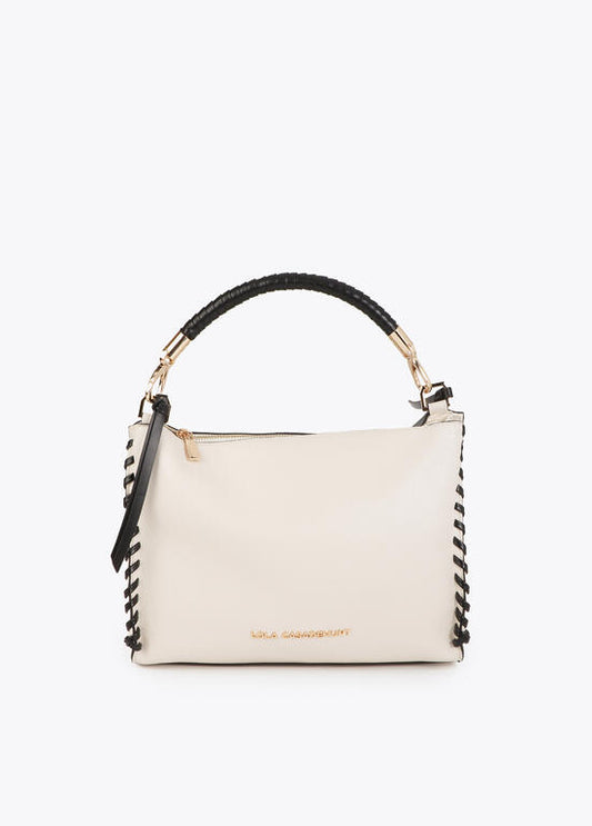 Bolso Lola Casademunt Bandolera con detalle trenzado a contraste Negro-Crudo