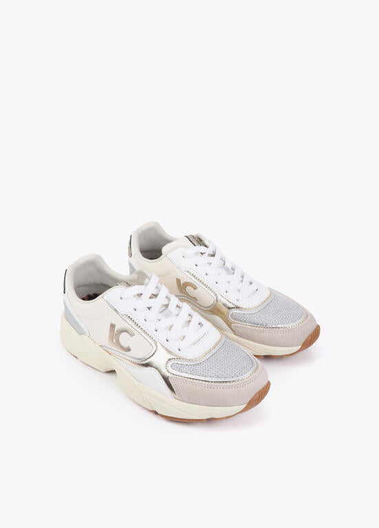 Deportivas Lola Casademunt tipo running tejidos combi detalles piel crudo metal