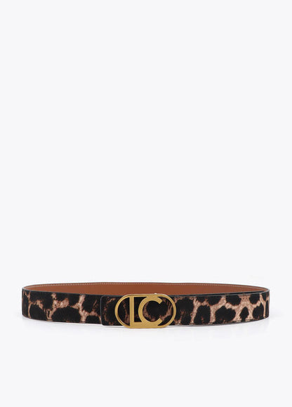 Cinturon Lola Casademunt reversible animal print hebilla logo ovalado MARRÓN