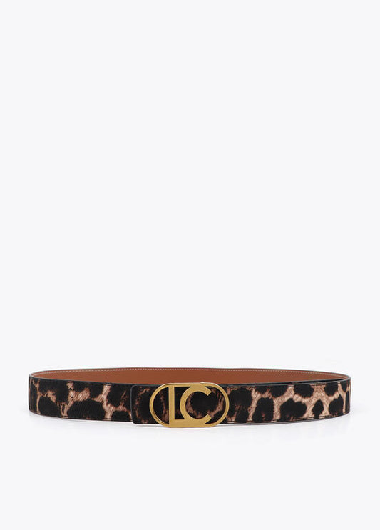 Cinturon Lola Casademunt reversible animal print hebilla logo ovalado MARRÓN