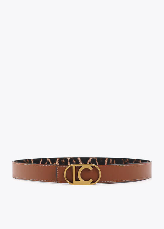 Cinturon Lola Casademunt reversible animal print hebilla logo ovalado MARRÓN