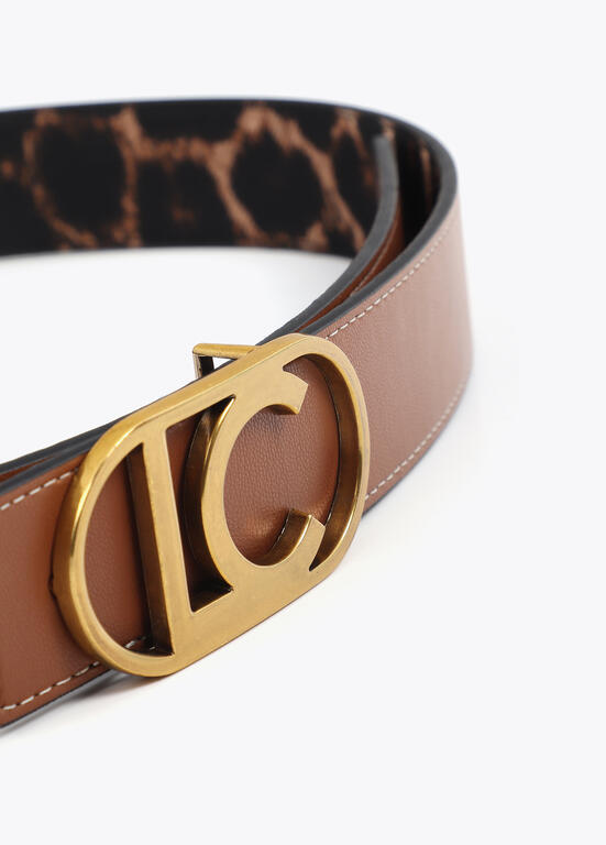 Cinturon Lola Casademunt reversible animal print hebilla logo ovalado MARRÓN