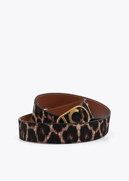 Cinturon Lola Casademunt reversible animal print hebilla logo ovalado MARRÓN