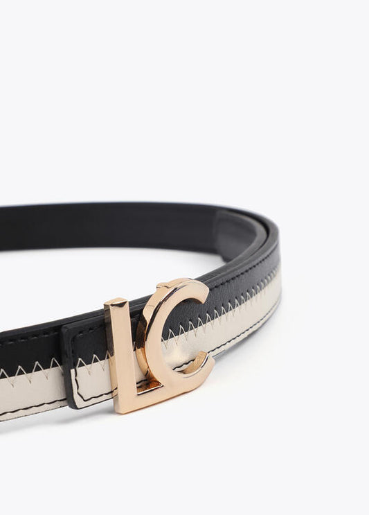 Cinturón Lola Casademunt bicolor hebilla logo LC Negro-Crudo