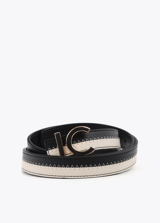 Cinturón Lola Casademunt bicolor hebilla logo LC Negro-Crudo