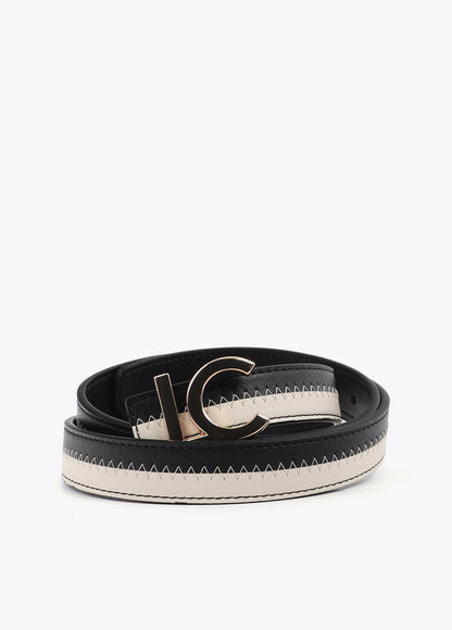 Cinturón Lola Casademunt bicolor hebilla logo LC Negro-Crudo