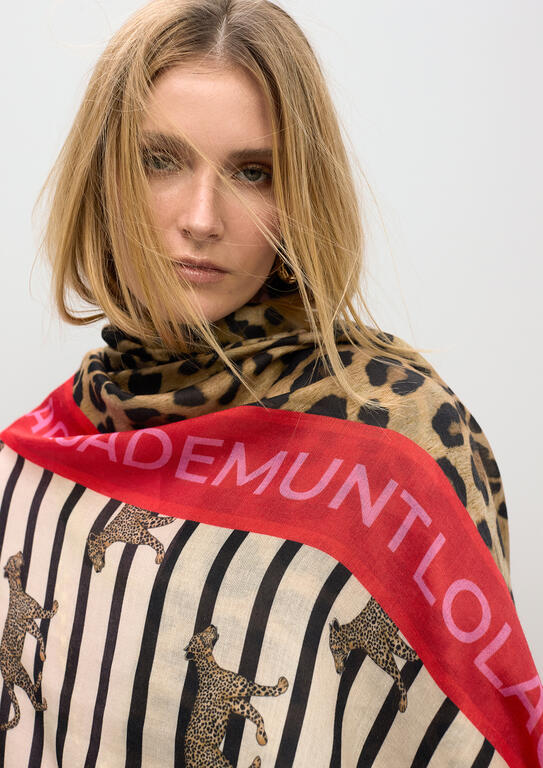Fular Lola Casademunt estampado combinado de rallas y leopardos MARRON-MULTICOLOR