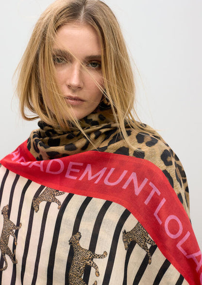 Fular Lola Casademunt estampado combinado de rallas y leopardos MARRON-MULTICOLOR