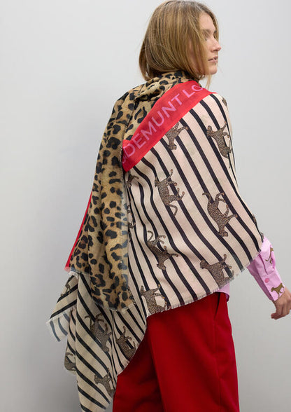 Fular Lola Casademunt estampado combinado de rallas y leopardos MARRON-MULTICOLOR