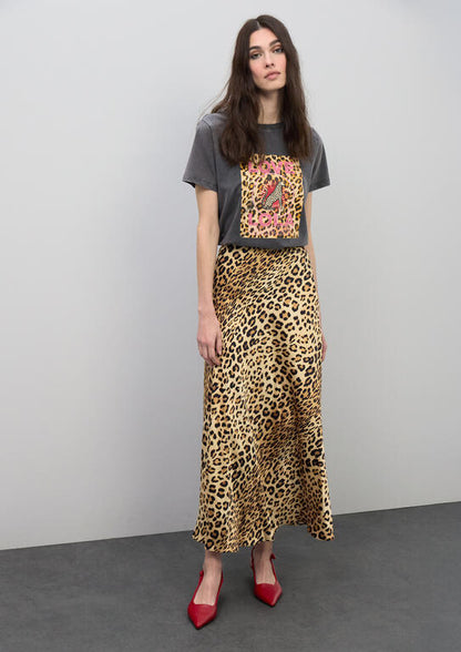 Falda Lola Casademunt satinada animal print NEGRO-MARRÓN