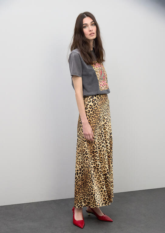 Falda Lola Casademunt satinada animal print NEGRO-MARRÓN
