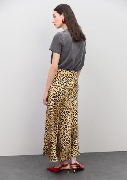 Falda Lola Casademunt satinada animal print NEGRO-MARRÓN