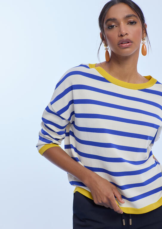 Jersey Lola Casademunt rayas bicolor rib a contraste Crudo-Azul