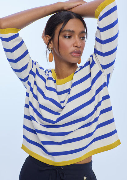 Jersey Lola Casademunt rayas bicolor rib a contraste Crudo-Azul