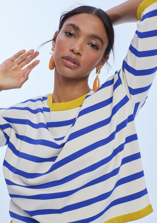 Jersey Lola Casademunt rayas bicolor rib a contraste Crudo-Azul