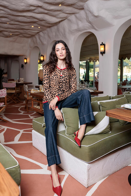 Pantalón Lola Casademunt denim culotte detalles leopardo TEJANO OSCURO