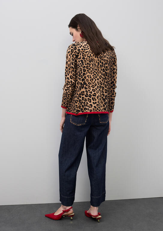 Pantalón Lola Casademunt denim culotte detalles leopardo TEJANO OSCURO