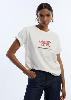 Camiseta Lola Casademunt Leopardo de perfil L Blanco