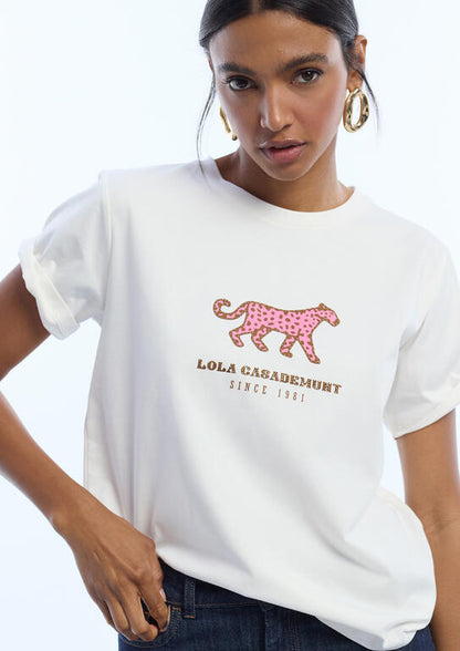Camiseta Lola Casademunt Leopardo de perfil L Blanco