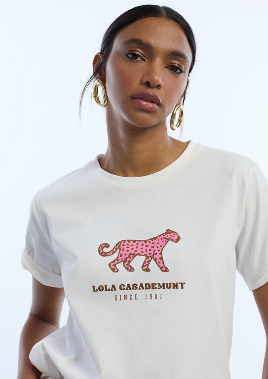 Camiseta Lola Casademunt Leopardo de perfil L Blanco