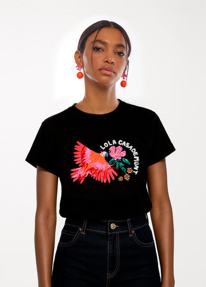 Camiseta Lola Casademunt loro con plumas negro