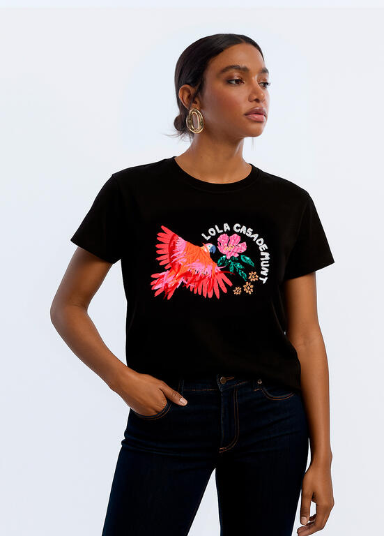 Camiseta Lola Casademunt loro con plumas negro