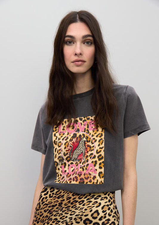 Camiseta Lola Casademunt LOVE LOLA leopardo GRIS OSCURO