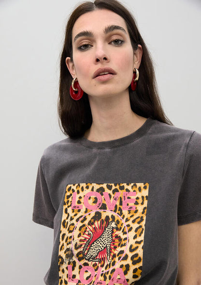 Camiseta Lola Casademunt LOVE LOLA leopardo GRIS OSCURO