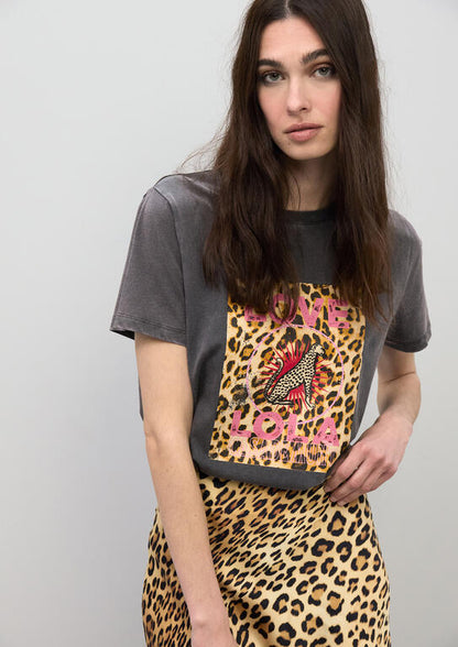 Camiseta Lola Casademunt LOVE LOLA leopardo GRIS OSCURO