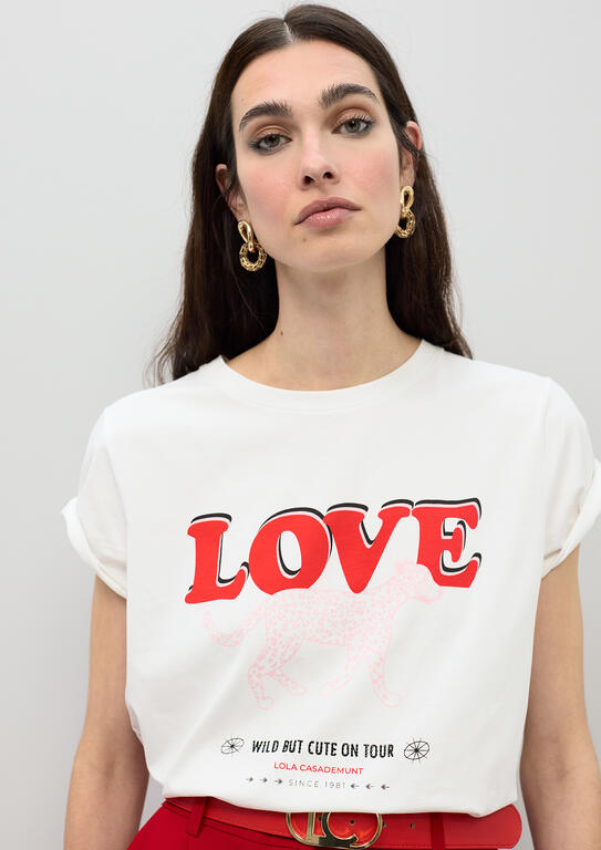 Camiseta Lola Casademunt leopardo de perfil LOVE BLANCO
