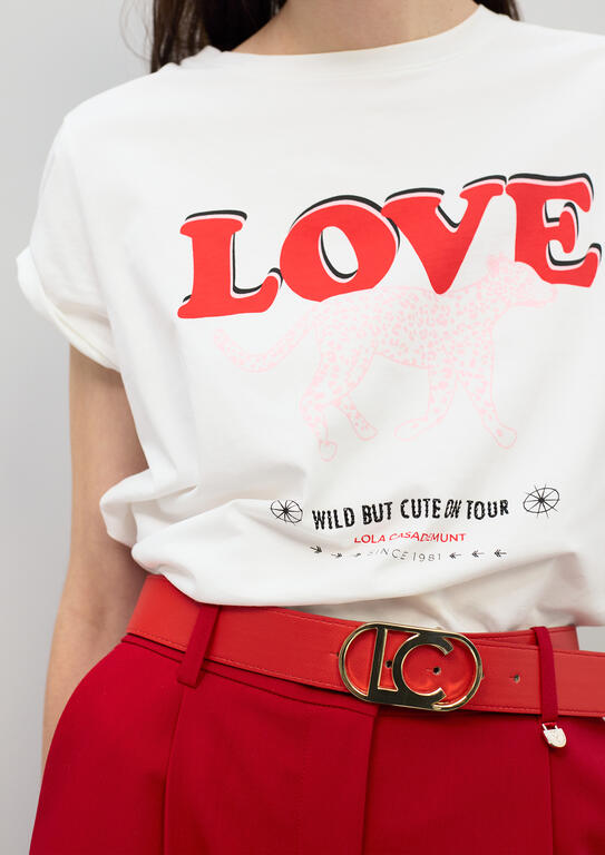 Camiseta Lola Casademunt leopardo de perfil LOVE BLANCO