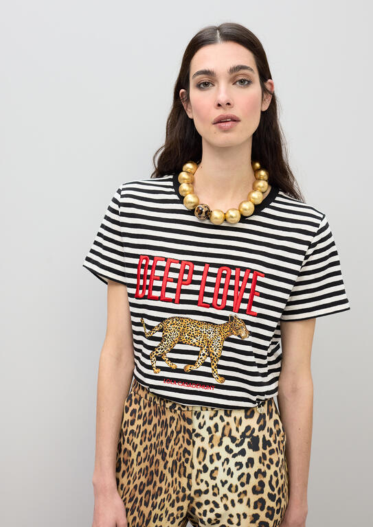 Camiseta Lola Casademunt rayas Deep Love CRUDO-NEGRO