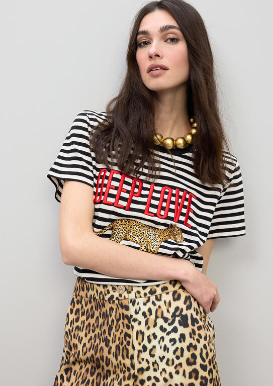 Camiseta Lola Casademunt rayas Deep Love CRUDO-NEGRO