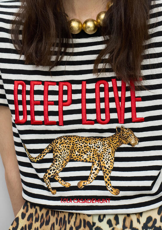 Camiseta Lola Casademunt rayas Deep Love CRUDO-NEGRO