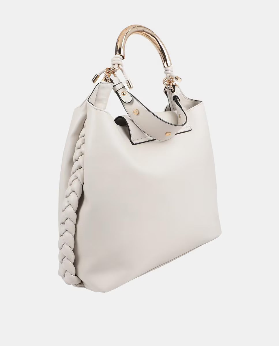 Bolso Lola Casademunt Shopper asa metalizada personalizada crudo